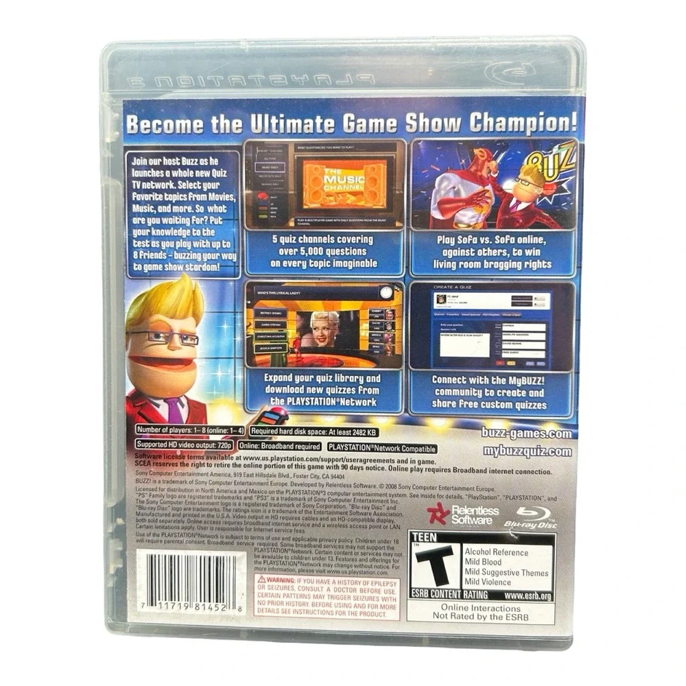Buzz Quiz TV Sony PlayStation 3 PS3 2008 Trivia Party Game BCUS-98145 Excellent